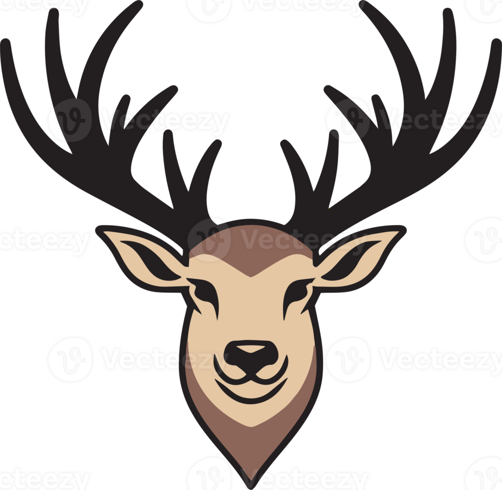 Hand Drawn vintage deer head logo in flat line art style png