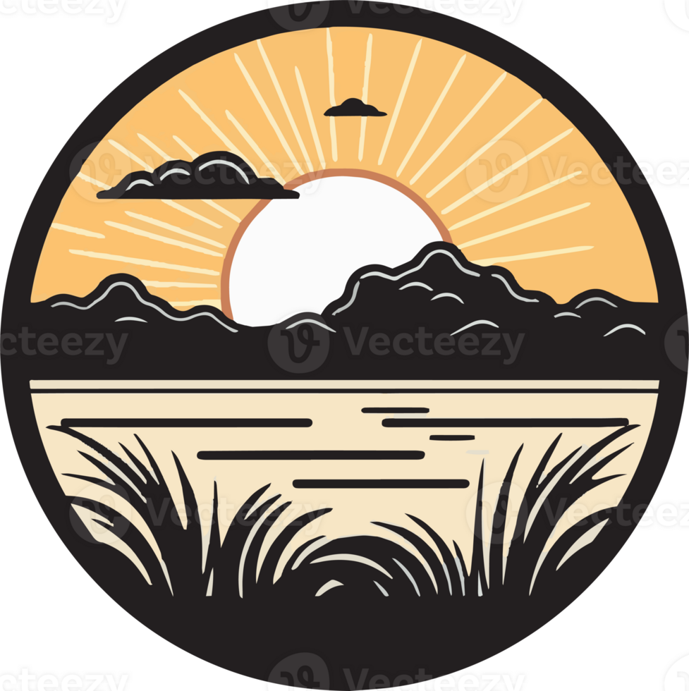 Hand Drawn vintage nature and fields logo in flat line art style png