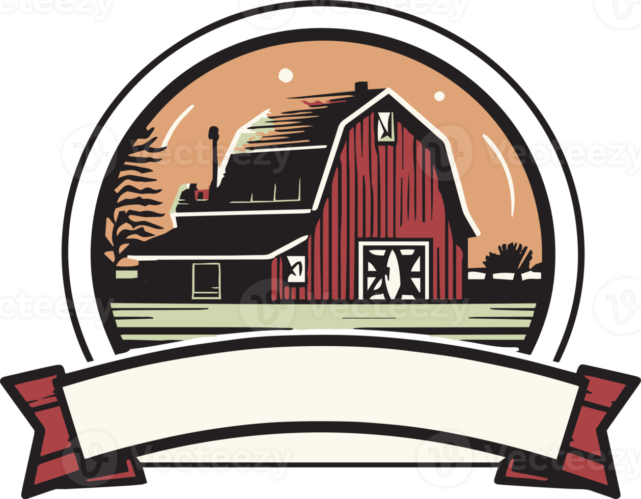 Hand Drawn vintage farm house logo in flat line art style png