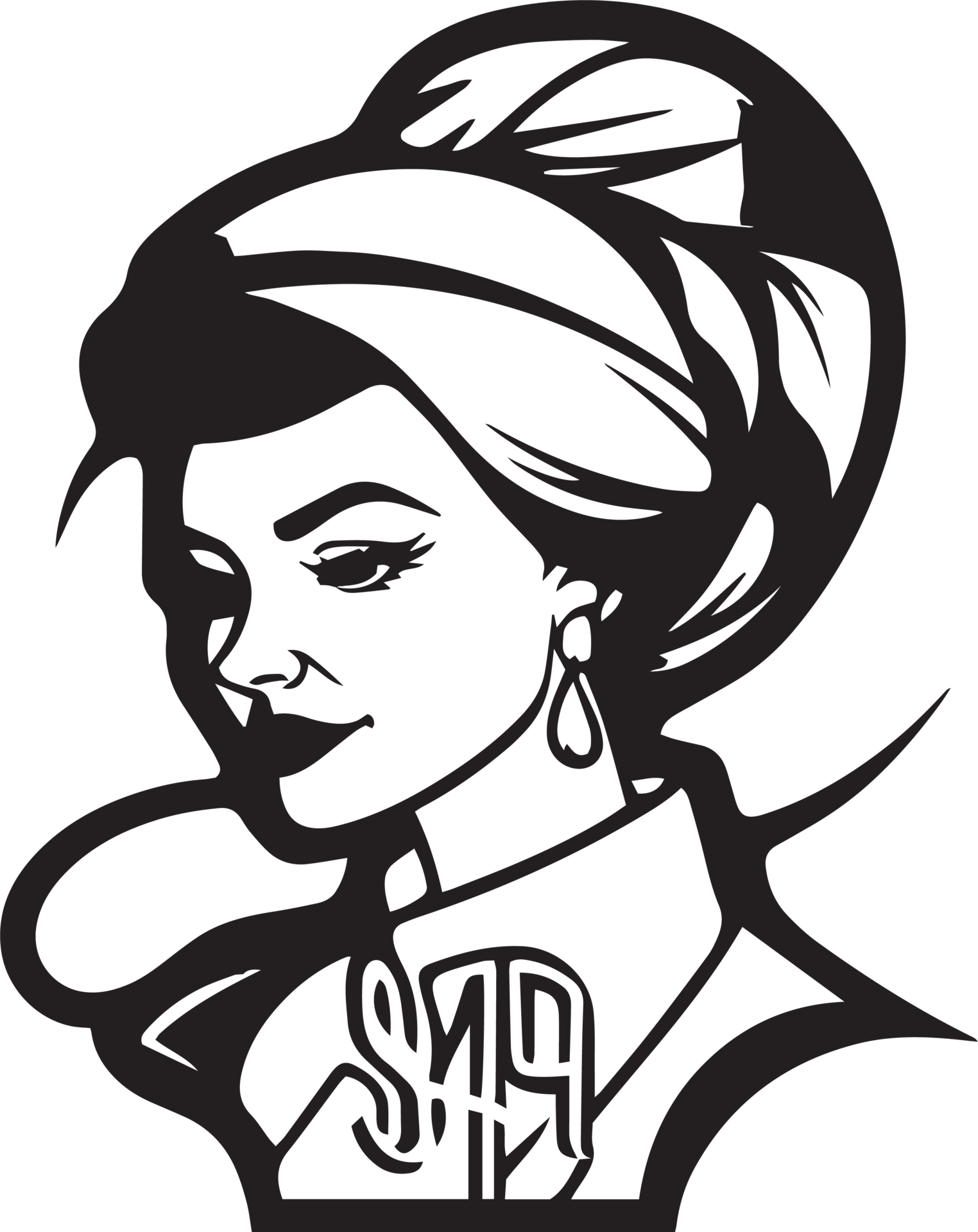 Hand Drawn vintage female chef logo in flat line art style 24787218 PNG