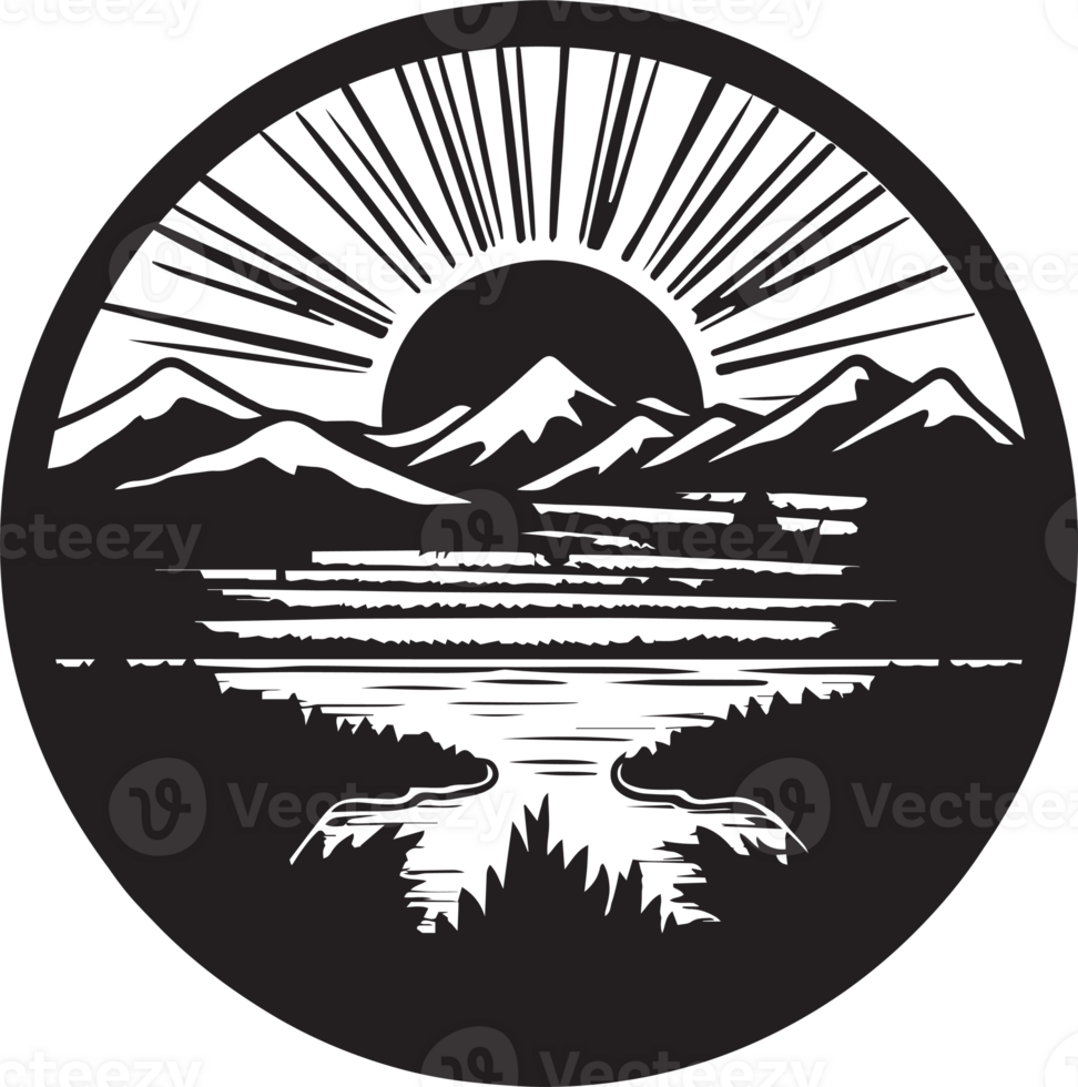 Hand Drawn vintage nature and fields logo in flat line art style png