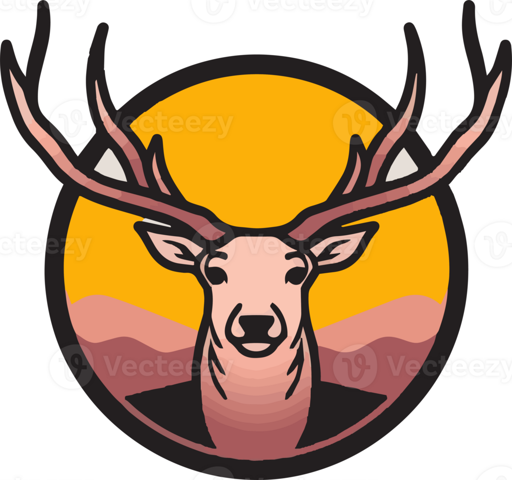 Hand Drawn vintage deer head logo in flat line art style png