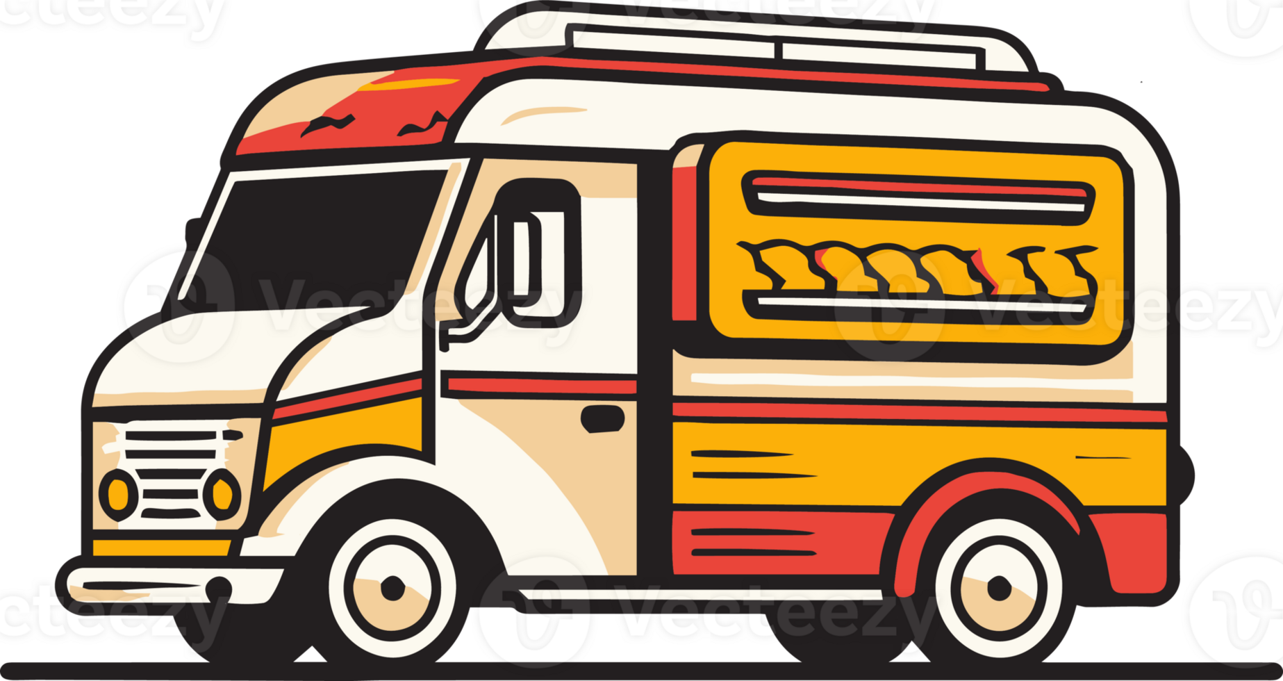 Hand Drawn vintage Food Truck logo in flat line art style png