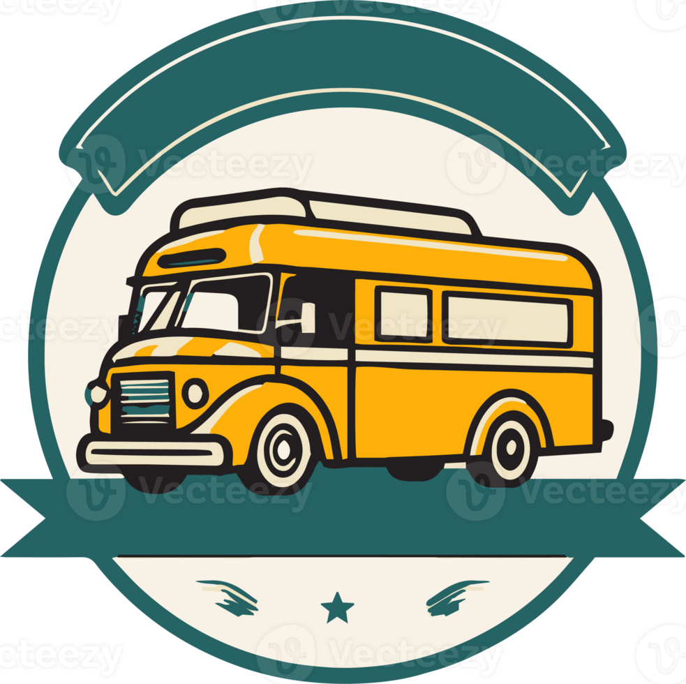 Hand Drawn vintage Food Truck logo in flat line art style png