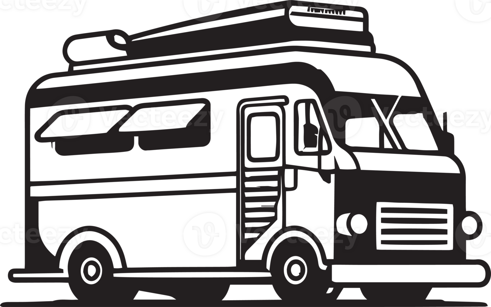 Hand Drawn vintage Food Truck logo in flat line art style png