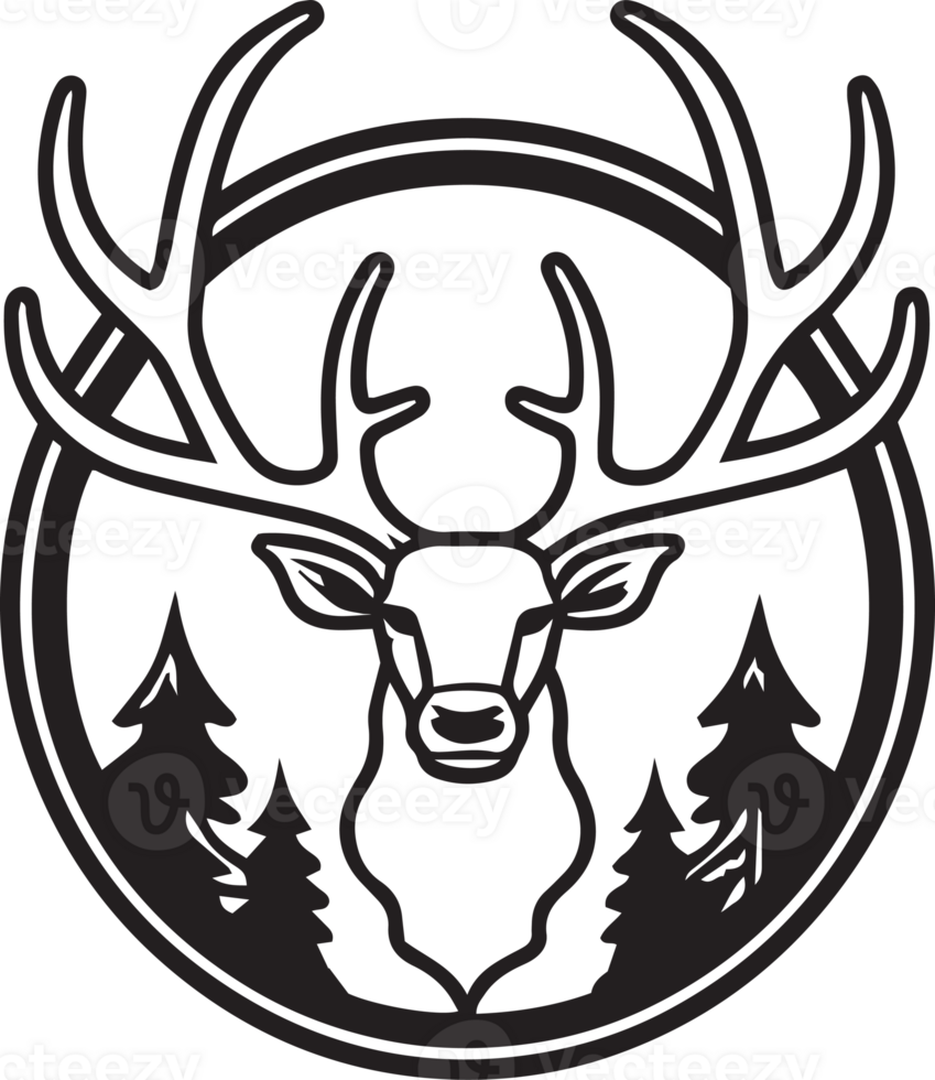 Hand Drawn vintage deer head logo in flat line art style png