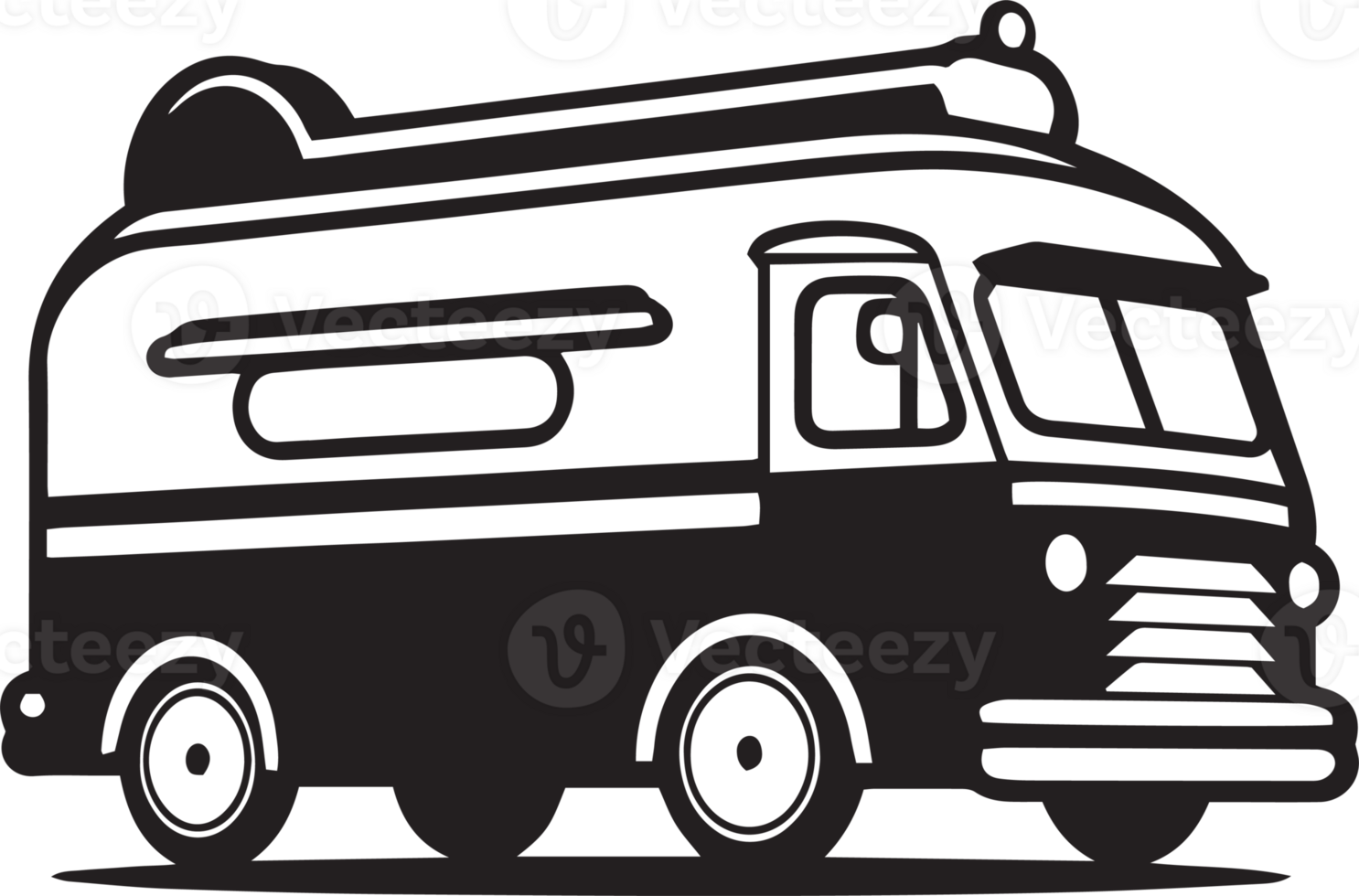 Hand Drawn vintage Food Truck logo in flat line art style png