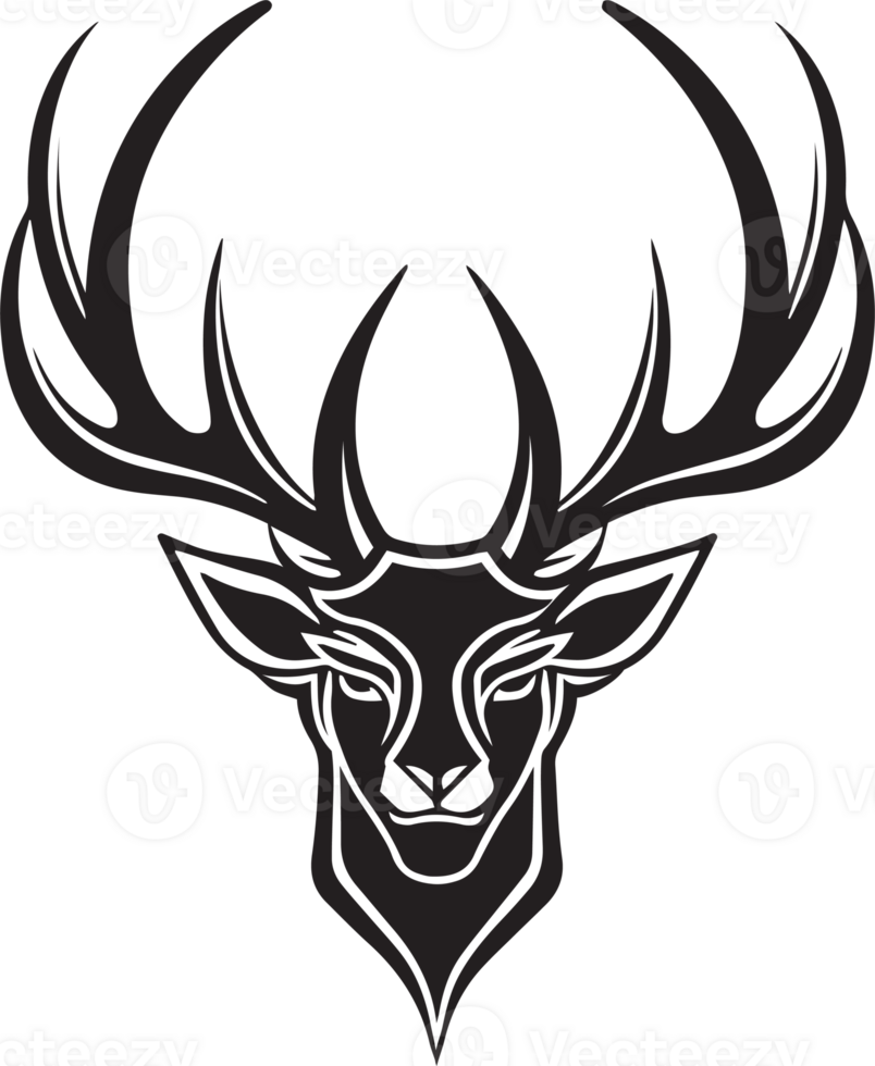 Hand Drawn vintage deer head logo in flat line art style png