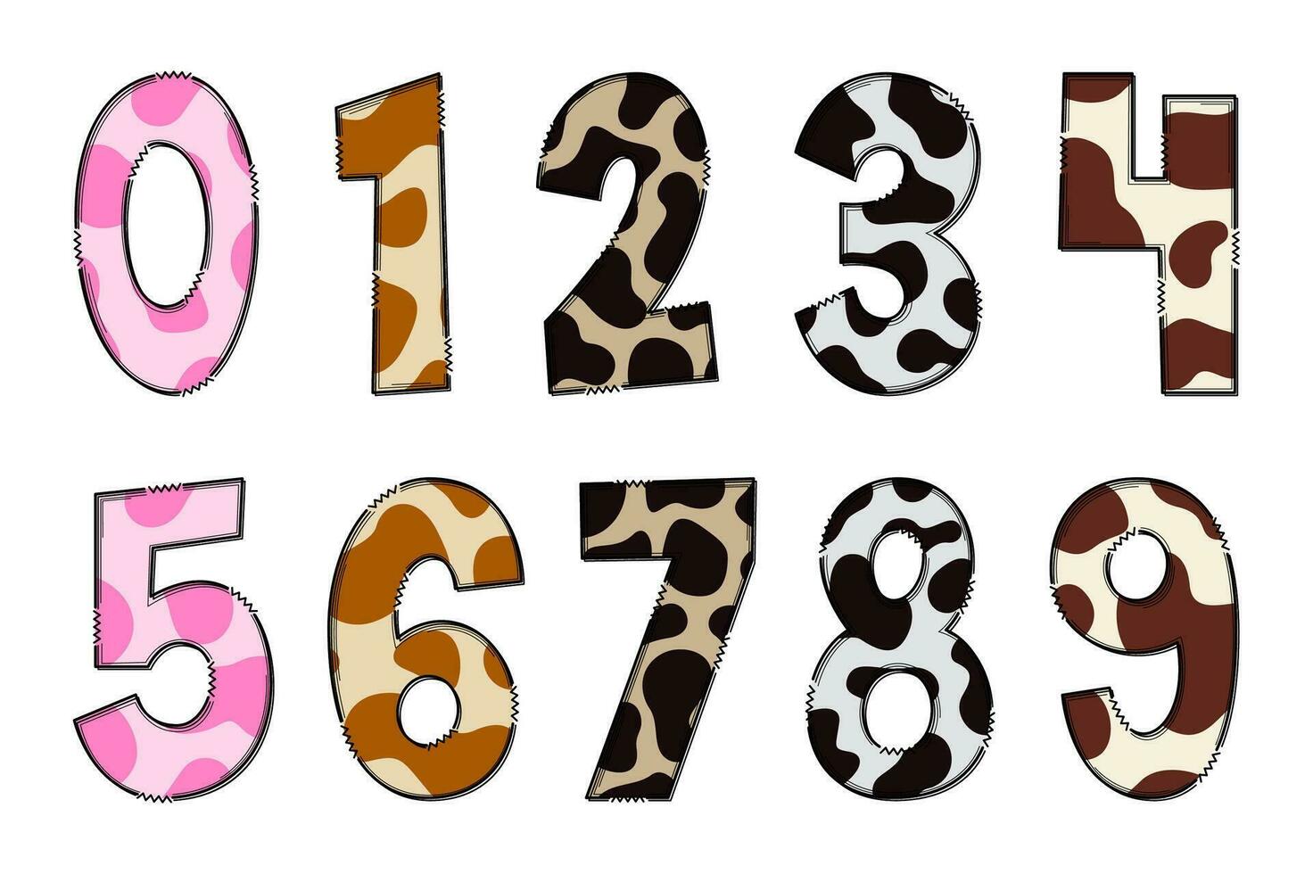Handcrafted Cow Texture Letters. Color Creative Art Typographic Design vector