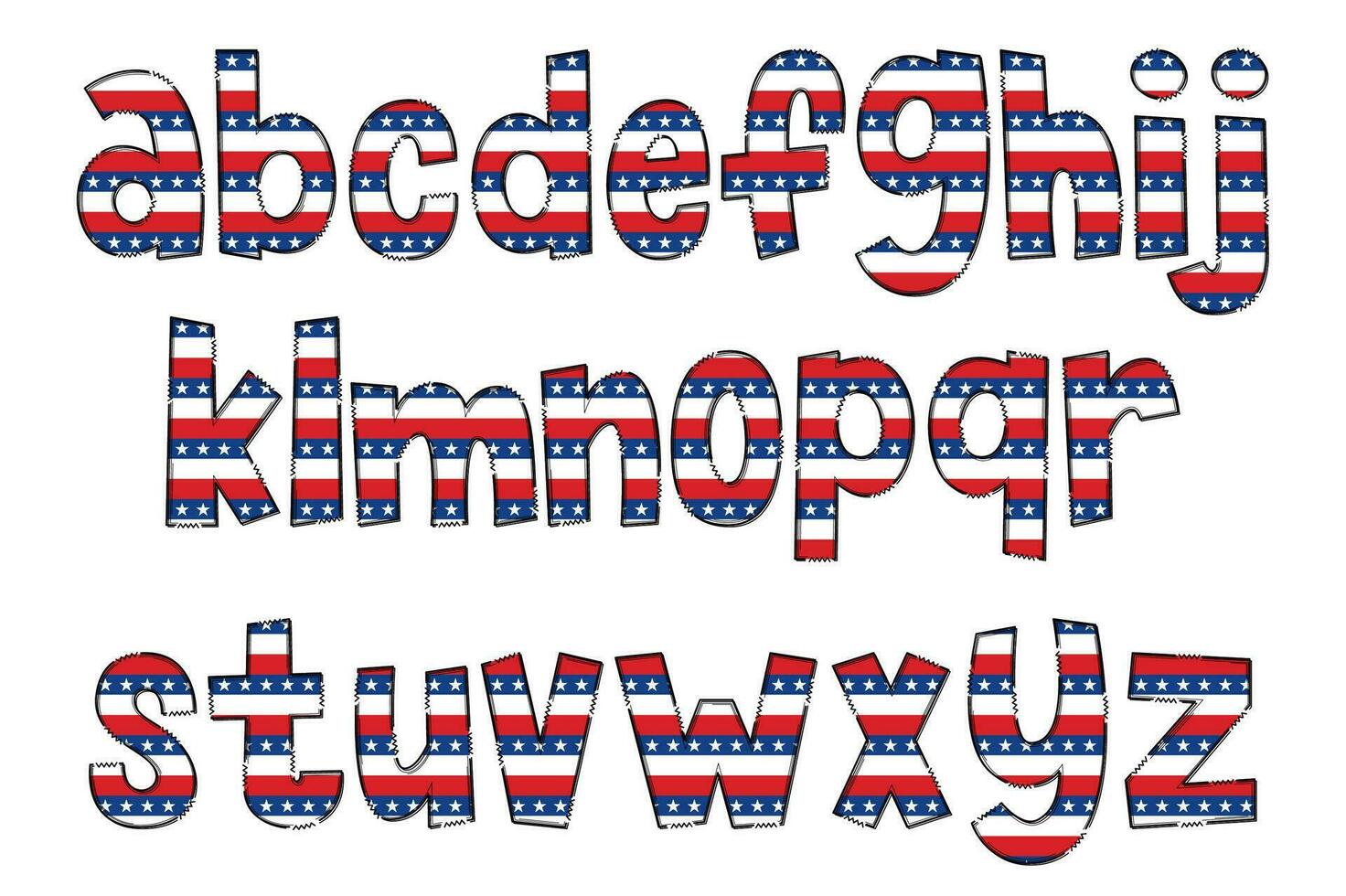 hecho a mano americano bandera letras. color creativo Arte tipográfico diseño vector