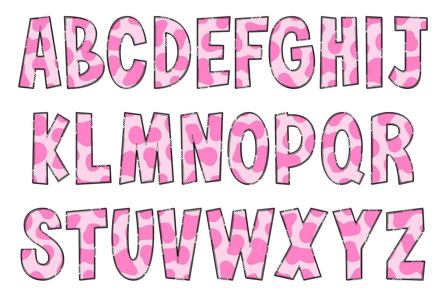 Handcrafted Cow Texture Letters. Color Creative Art Typographic Design vector