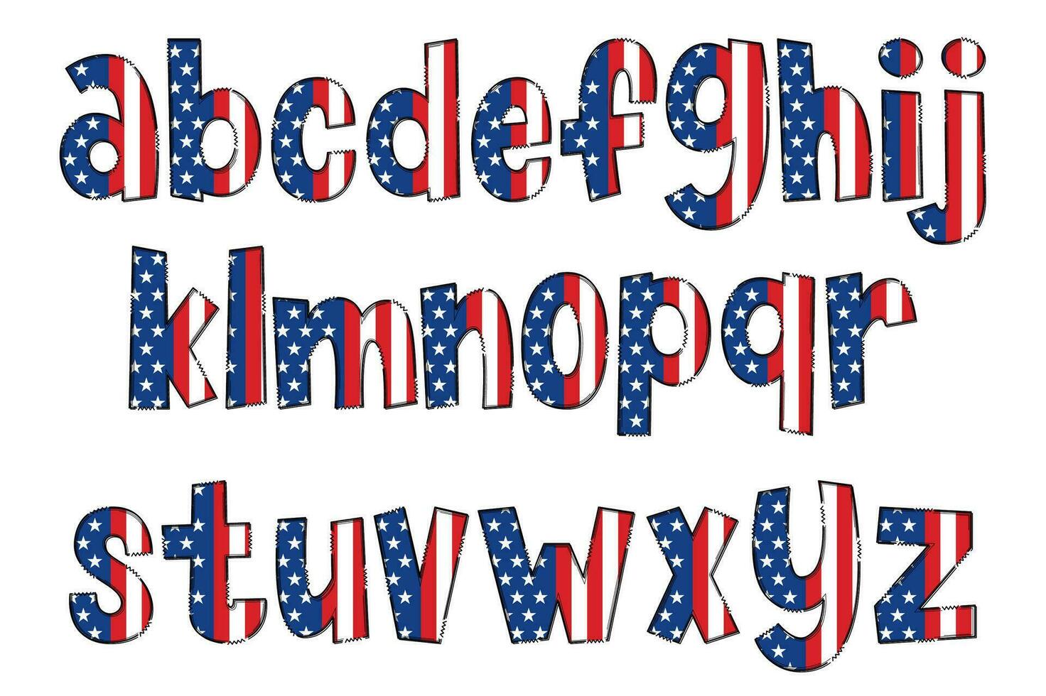 hecho a mano americano bandera letras. color creativo Arte tipográfico diseño vector
