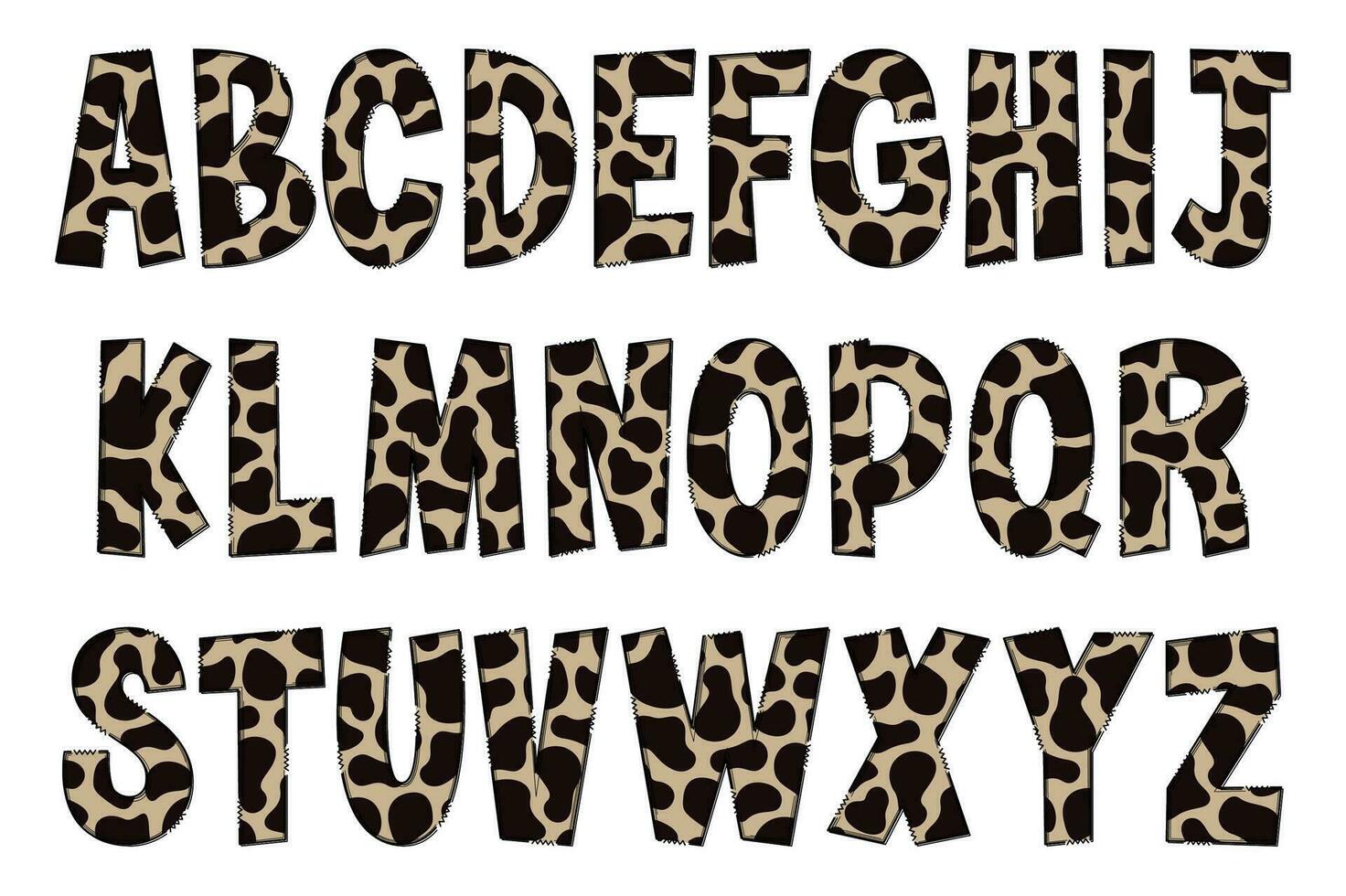 Handcrafted Cow Texture Letters. Color Creative Art Typographic Design vector