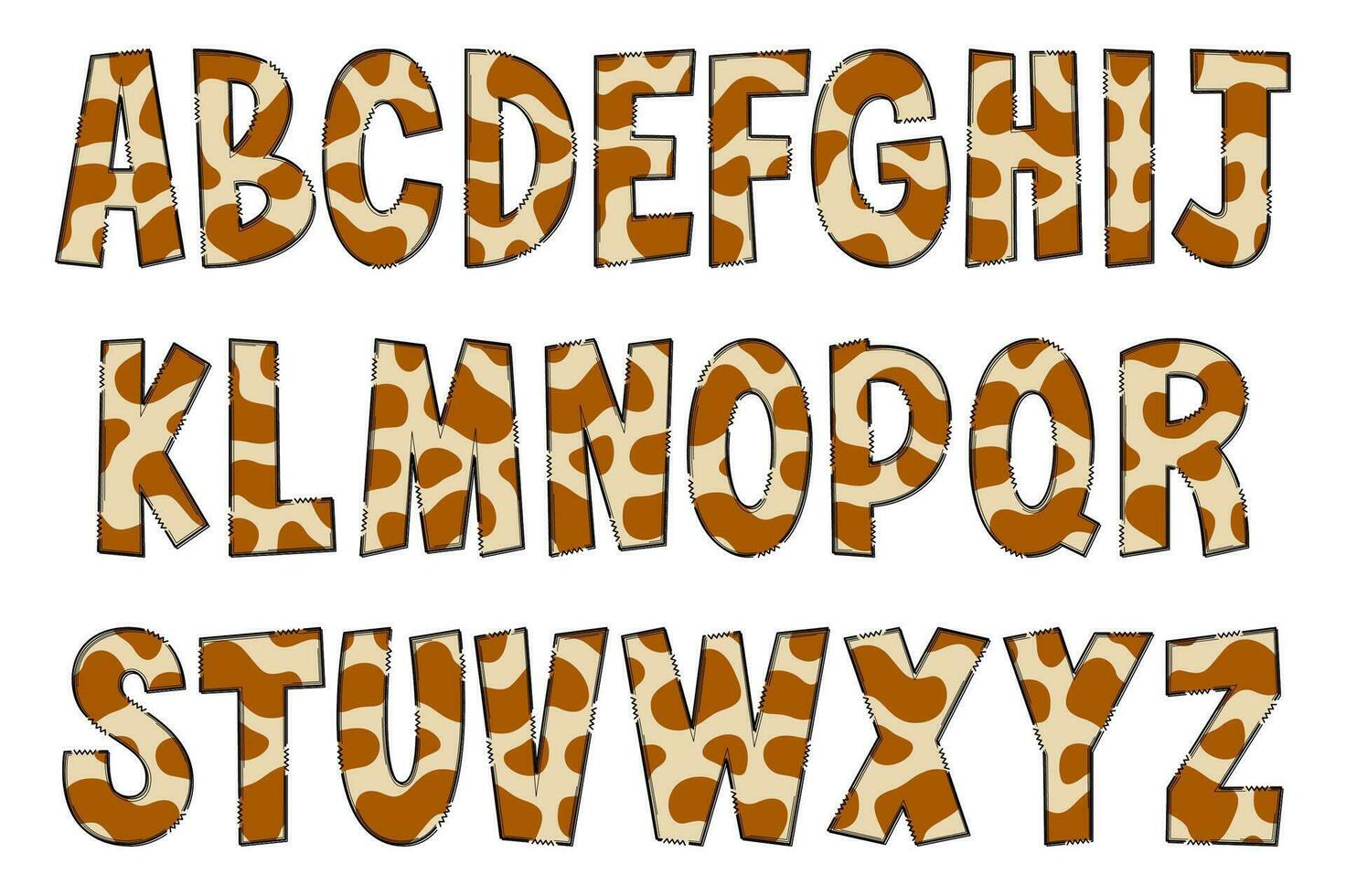 Handcrafted Cow Texture Letters. Color Creative Art Typographic Design vector
