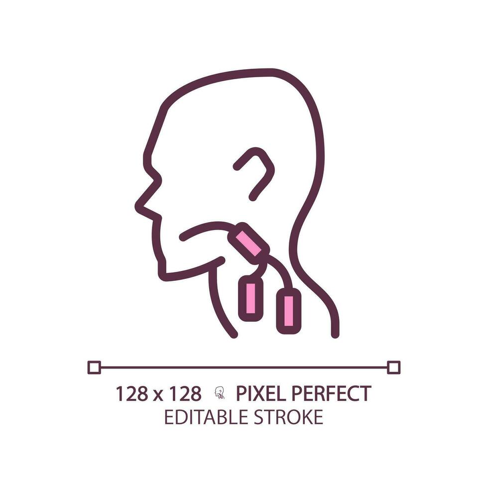 Lymph nodes pixel perfect RGB color linear icon. Swollen body parts in throat. Immune system issues symptoms. Thin line illustration. Contour symbol. Vector outline drawing. Editable stroke