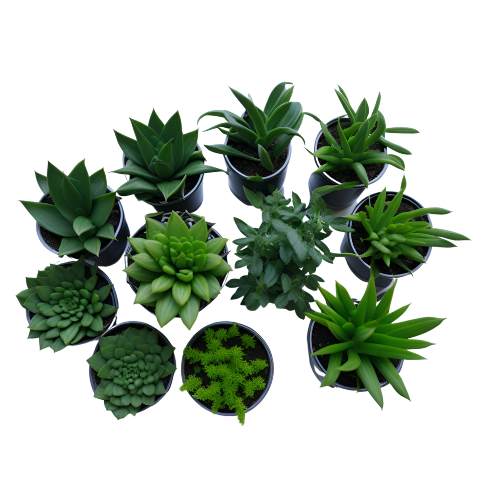 Potted plant top view collection, set of potted plants top view  on transparent background, Succulent plants top view , Indoor potted plants, photography potted plant png