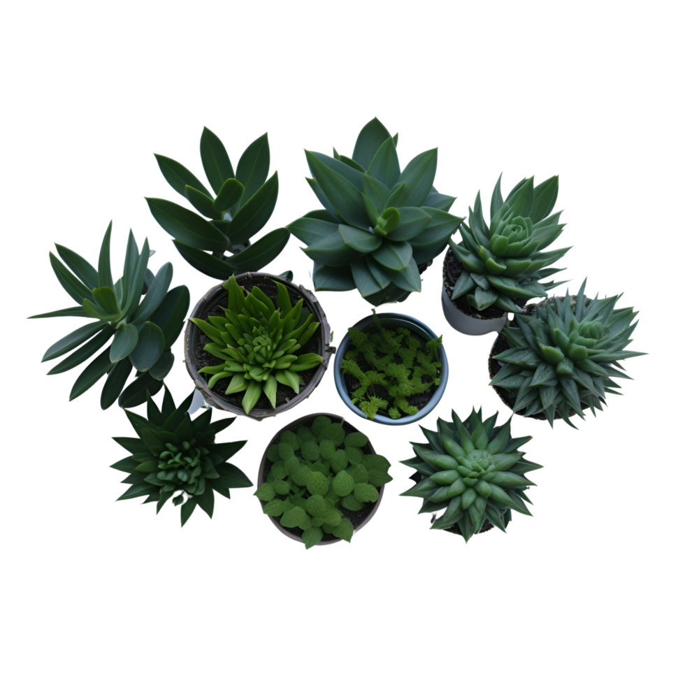 Potted plant top view collection, set of potted plants top view  on transparent background, Succulent plants top view , Indoor potted plants, photography potted plant png