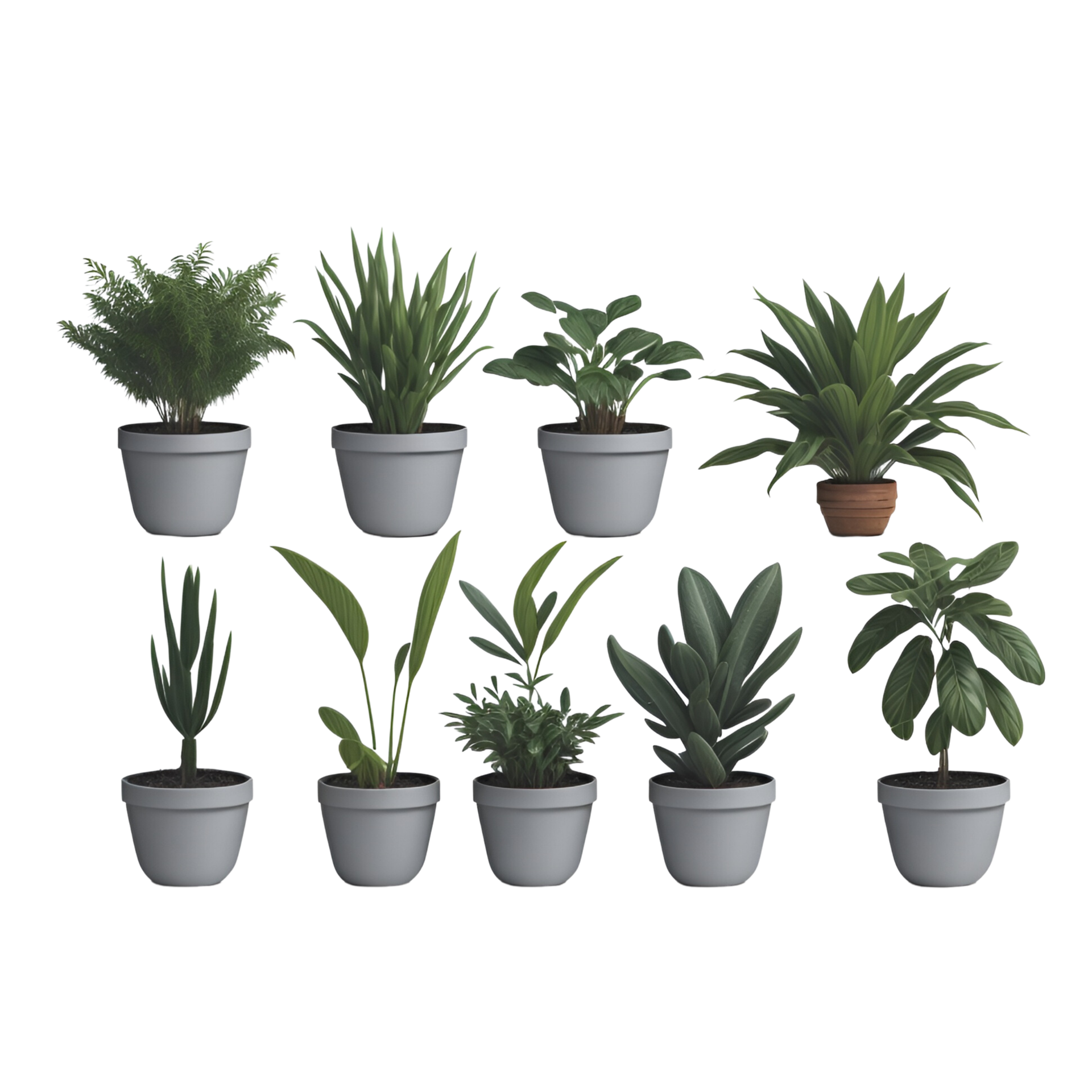 Potted plant isolated collection, set of potted plants on transparent background, Succulent