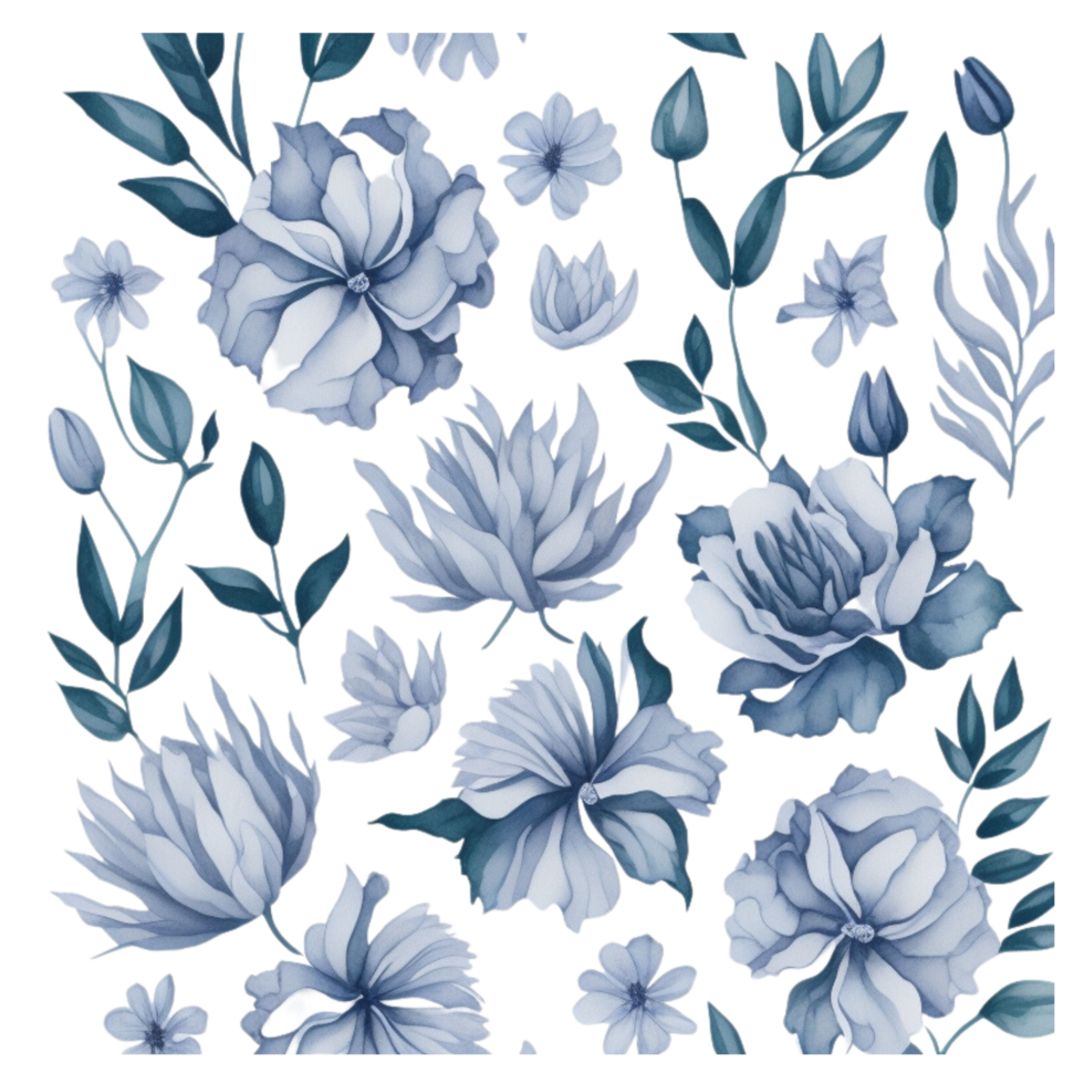 Blume und Blätter Muster auf ein transparent Hintergrund, minimalistisch Blume Muster Hintergrund, Blumen- Motiv, botanisch Muster, Blumen- Design, repetitiv Blumen- Design png