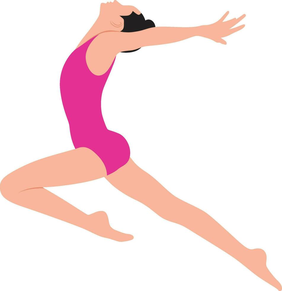 gimnasia muchachas en leotardos plano estilo vector , mujer artístico gimnasia ,practicando gimnasia se mueve en aire vector imagen