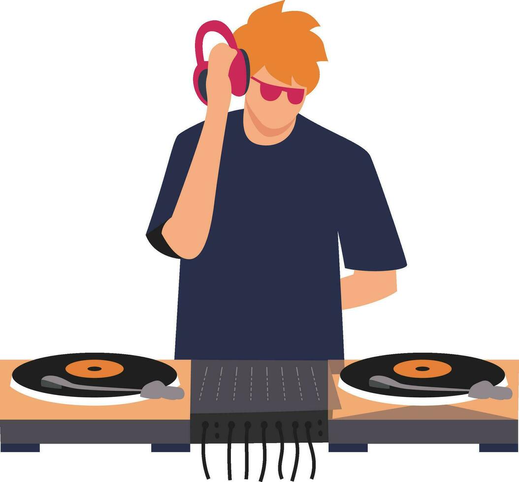 DJ holding wearing headphones simple flat style vector image