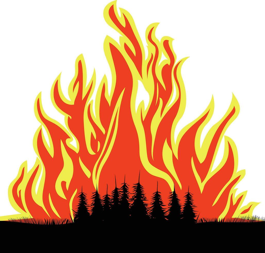 Wildfire clipart forest fire silhouettes vector image