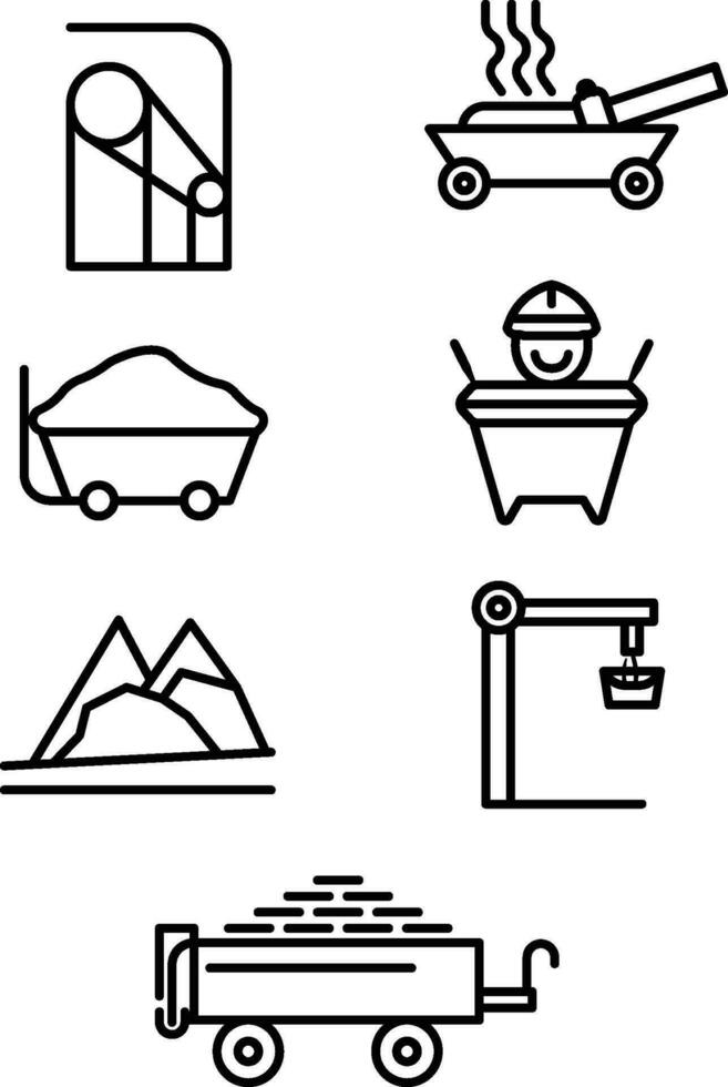Coal worker equipment outline clip art icon set vector image