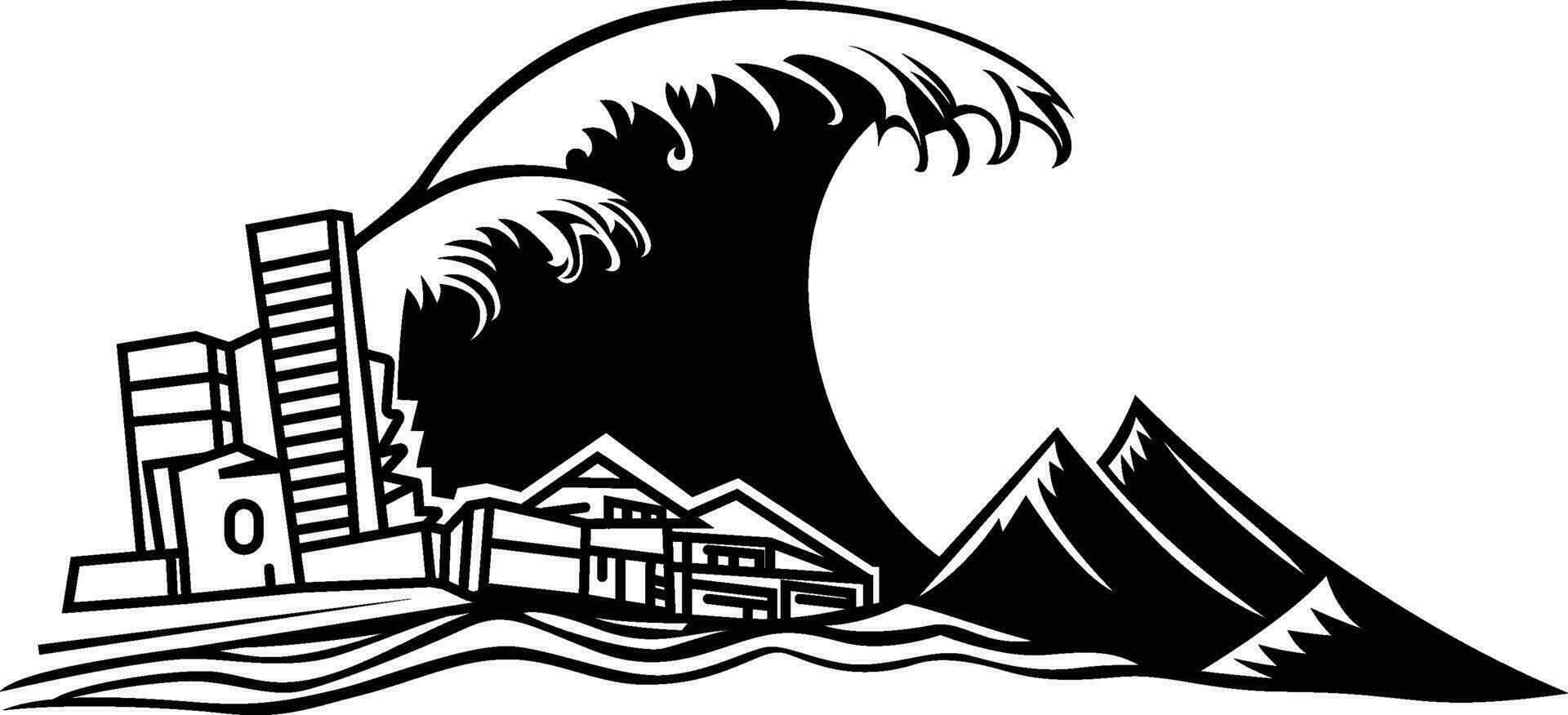 Tsunami composition depicting a natural disaster vector image Illustration