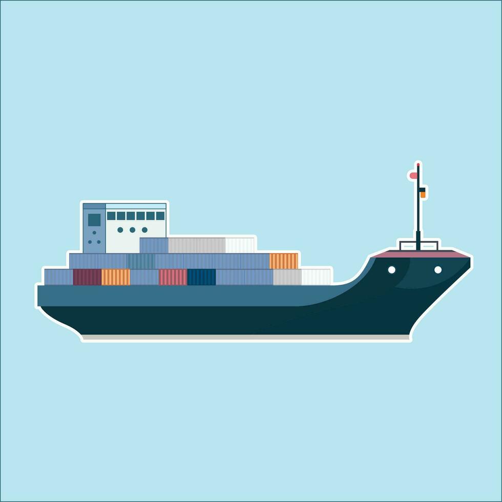 Cargo Ship with containers flat Illustration vector image