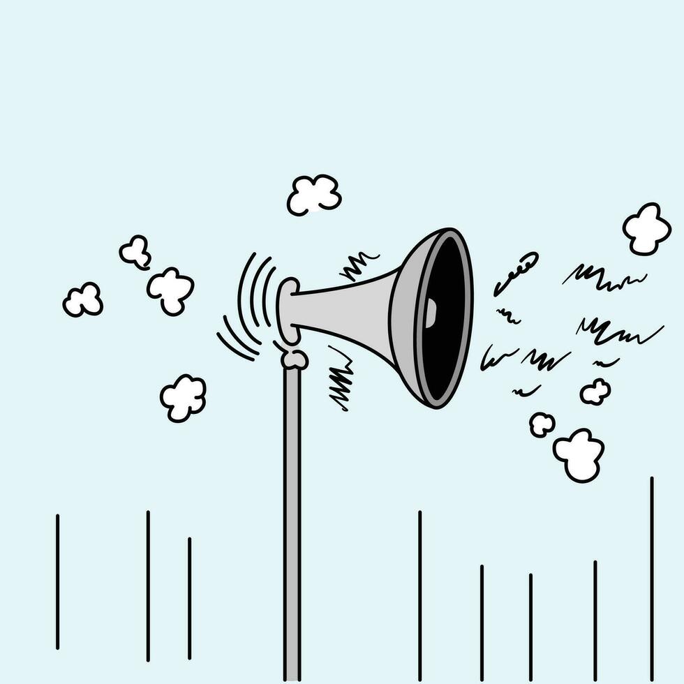 Loud speaker noise pollution vector line art illustration
