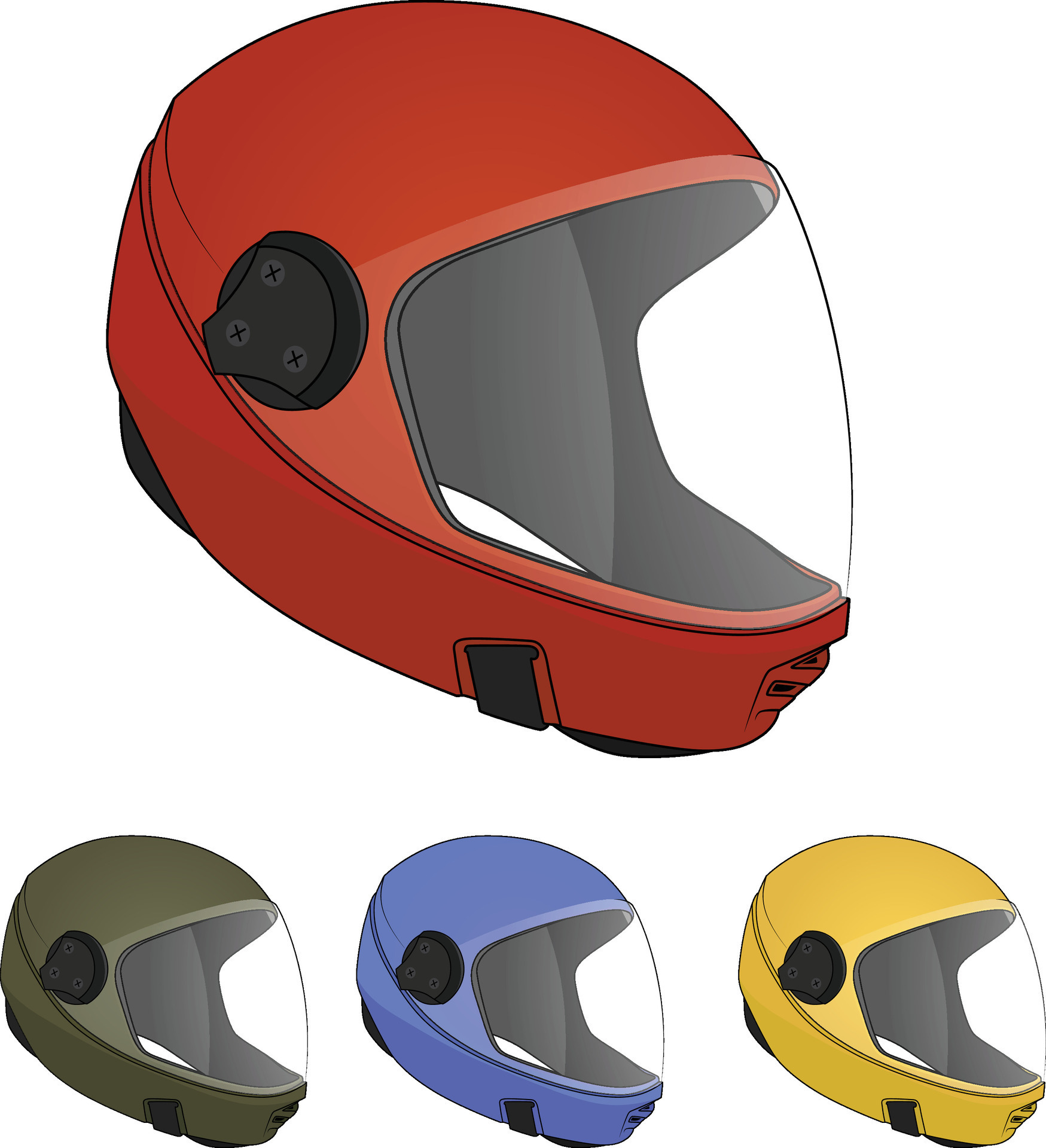 Skydiving helmet in different colors vector illustration, full face