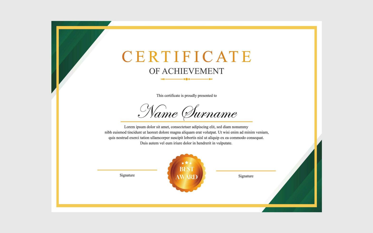 moderno sencillo certificado diseño a4 lujo certificado verde oro color vector