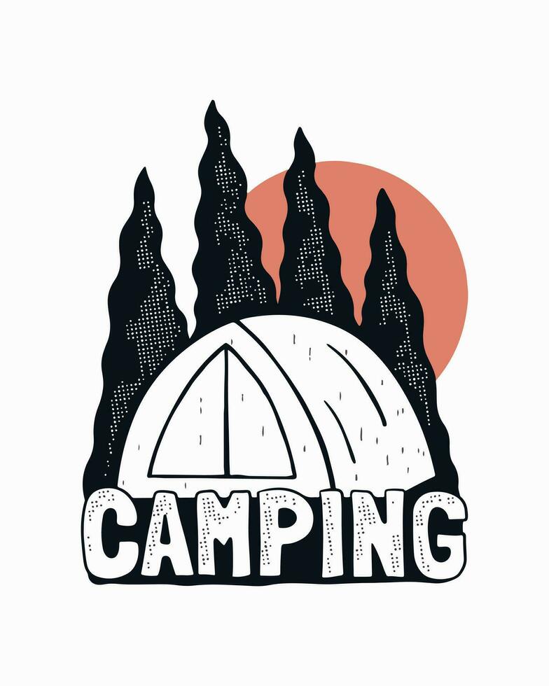 Nature camping vintage vector illustration for badge, sticker, patch, t shirt design, etc