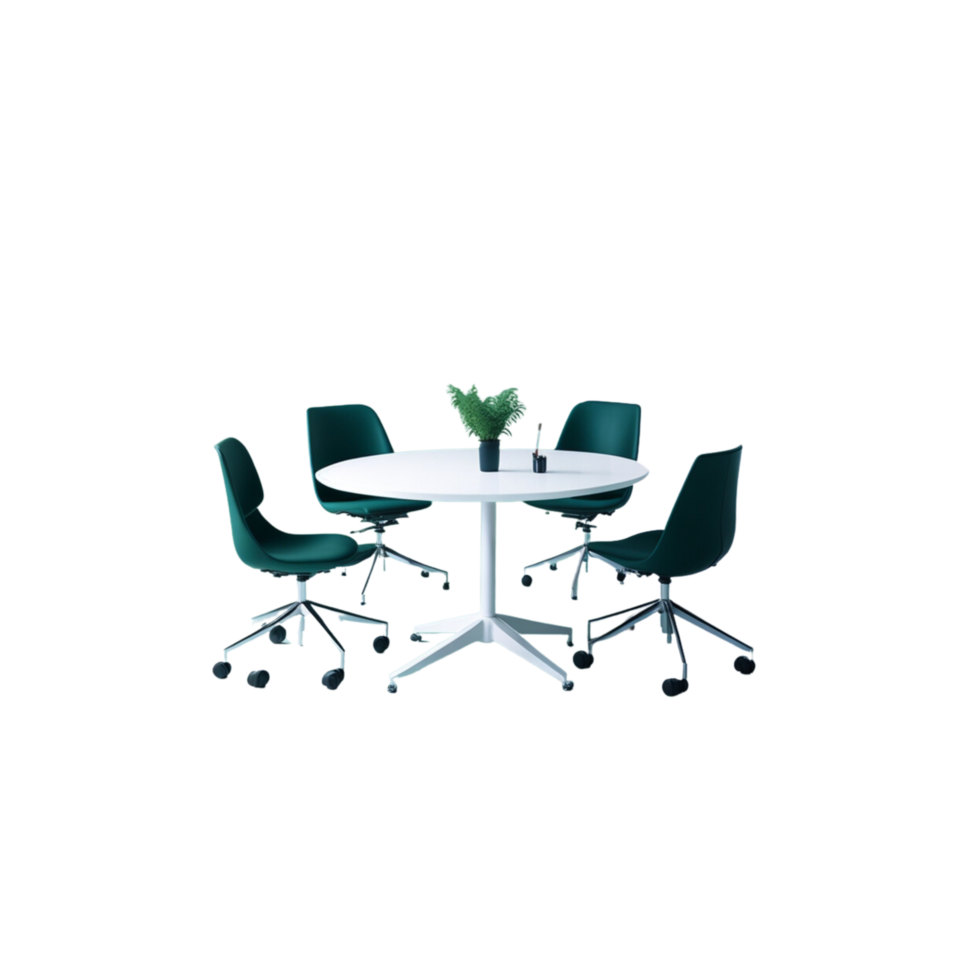 Büro runden Tisch, rotierend Stühle, transparent Hintergrund, Arbeitsplatz Möbel, modern Büro Möbel, Konferenz Zimmer aufstellen, Büro Möbel png