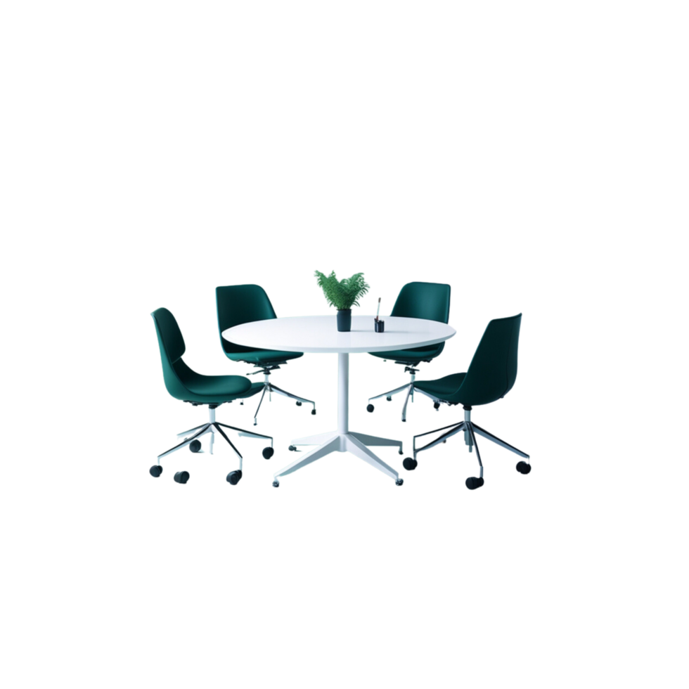 Office round table, rotating chairs, transparent background, workspace furniture, modern office furniture, conference room setup,  office furniture png