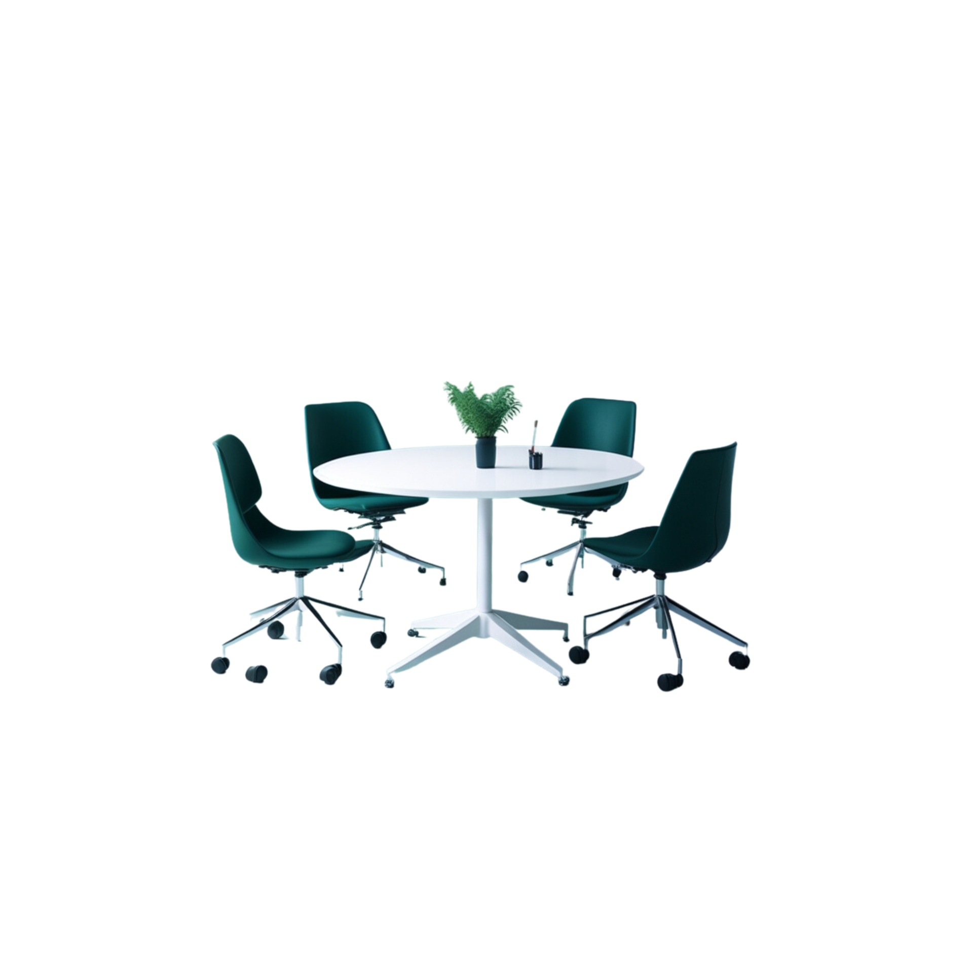 Office round table, rotating chairs, transparent background, workspace