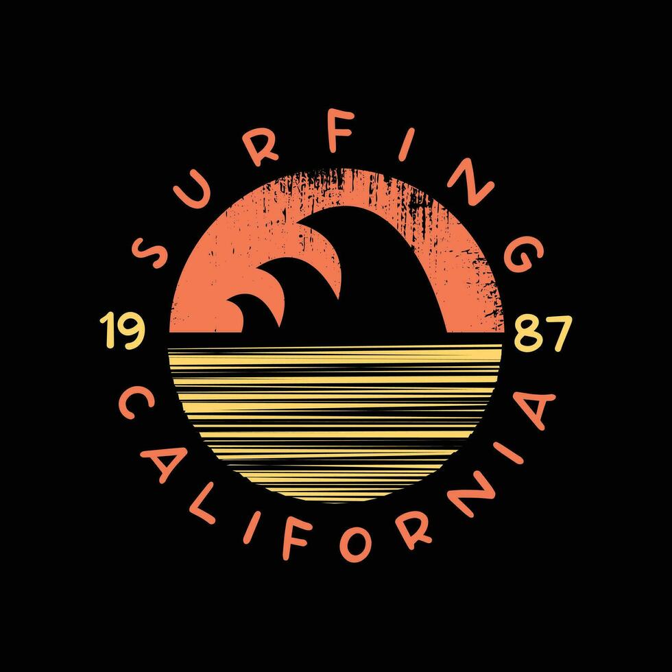 Illustration surfing and surf in California, Venice beach. Vintage design. Sport typography, t-shirt vector