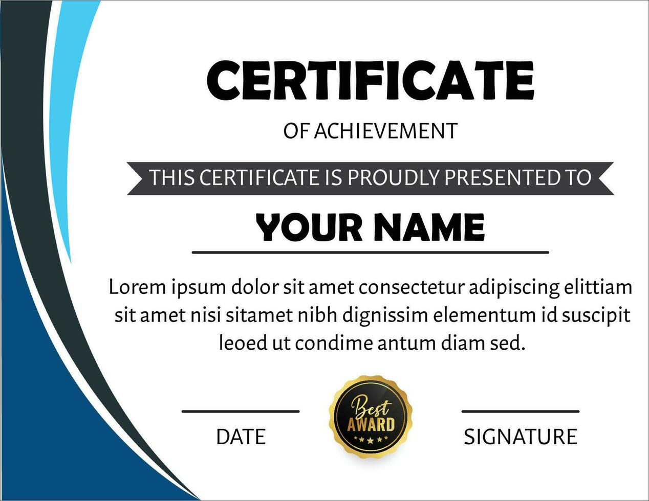 Black and Blue Certificate of Achievement Layout vector