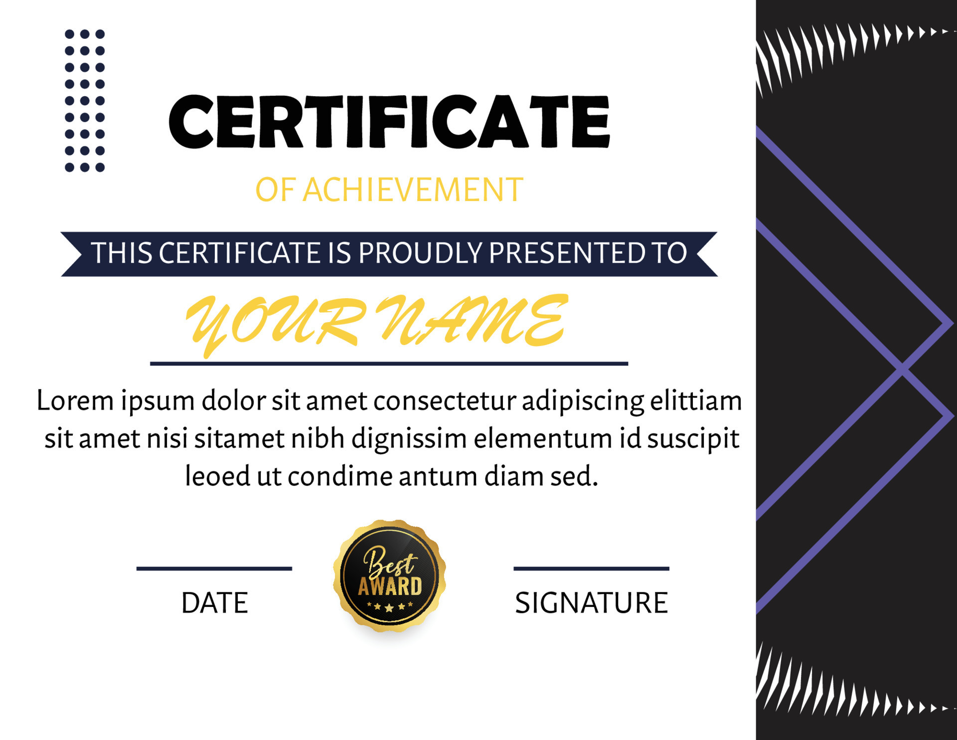 Stylish modern elegant certificate of achievement award template design