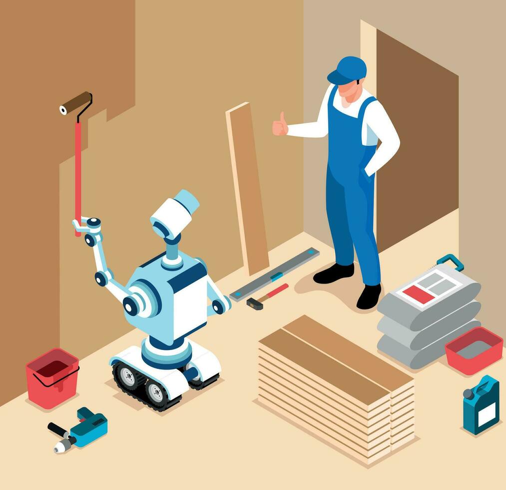 Isometric Robot Assistant Colored Concept vector