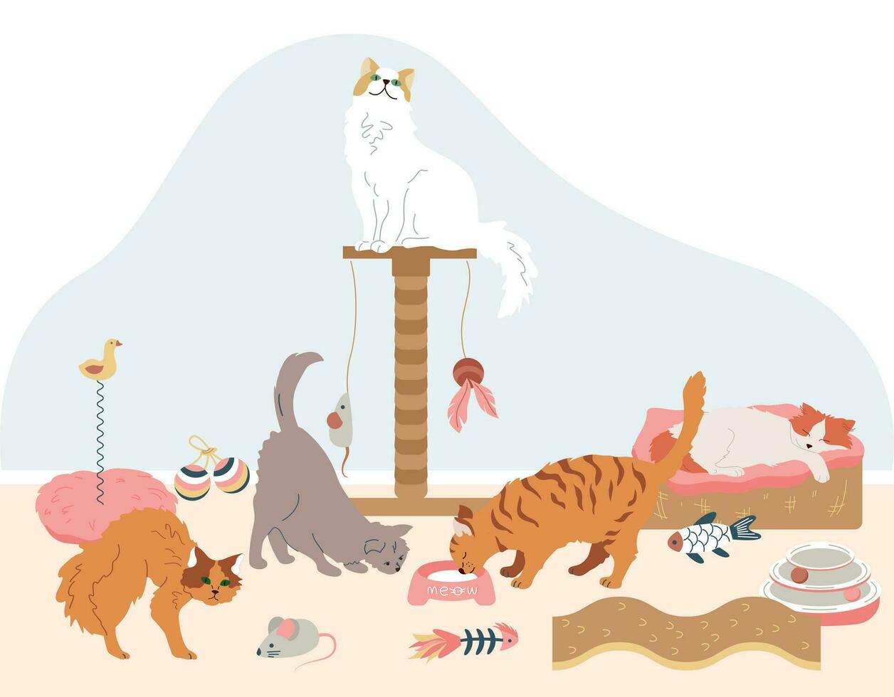 Cats Zone Flat Composition vector