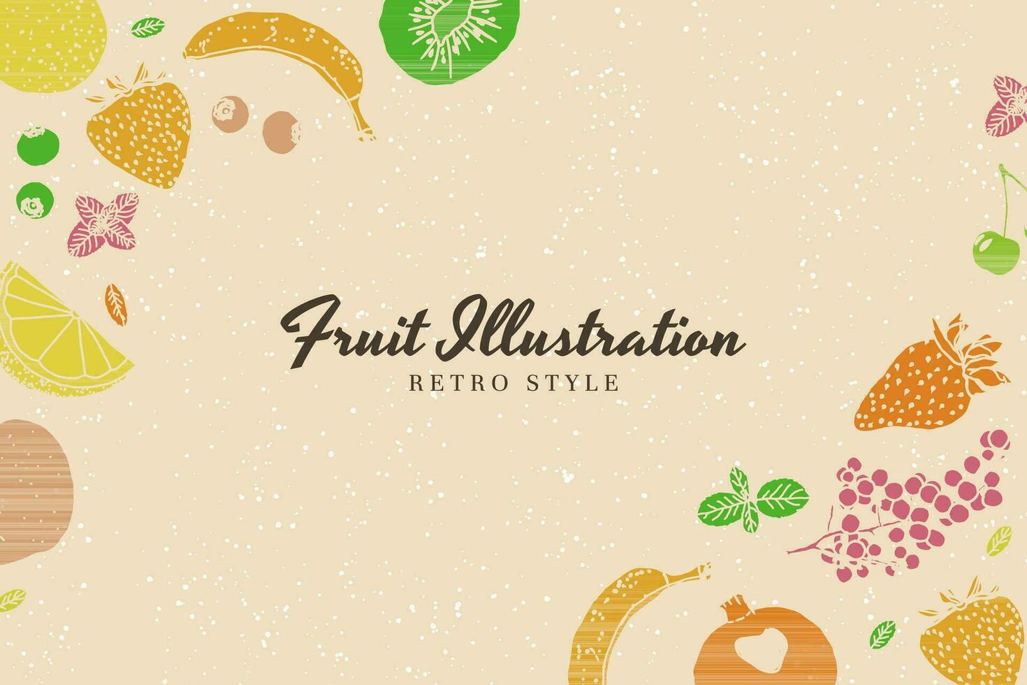 Fruit illustration sketch style retro colors copy space border design vector