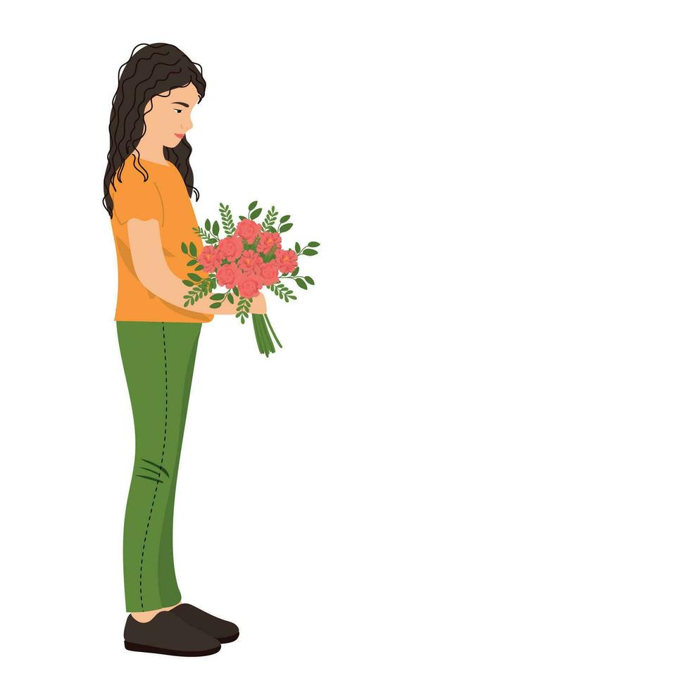 Girl with flowers vector