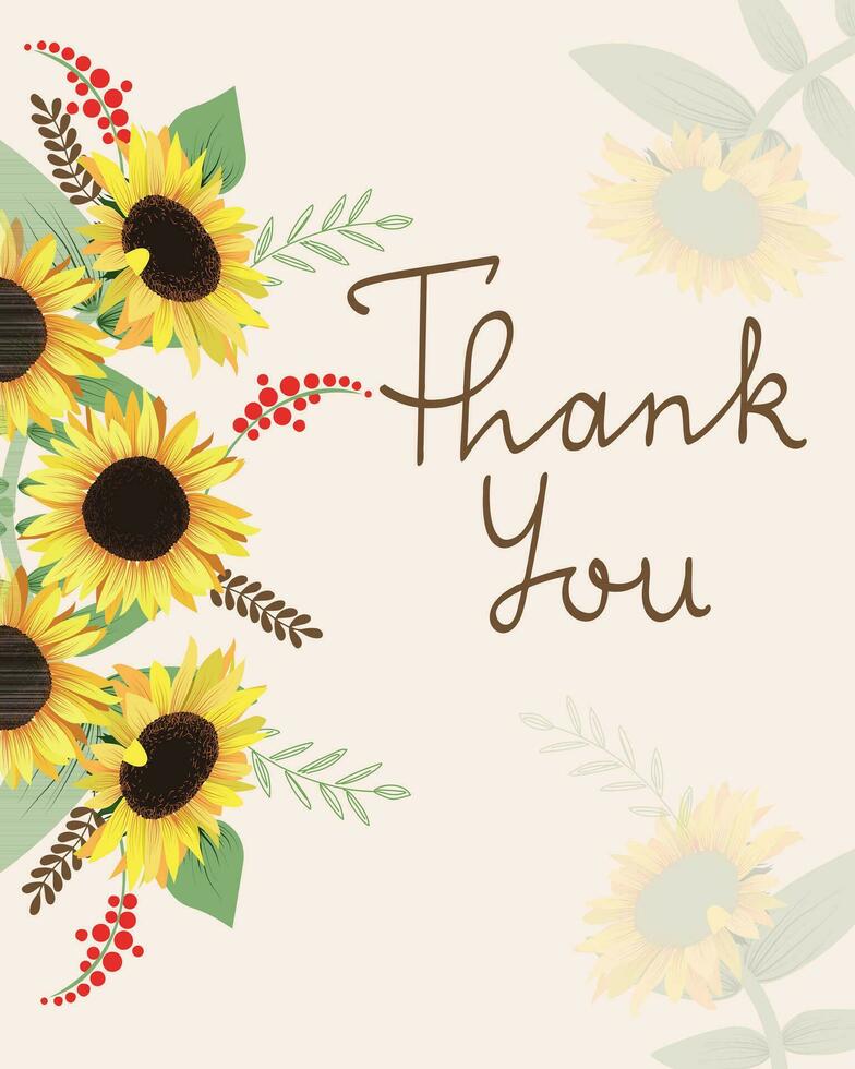 Thank you card with sunflowers vector