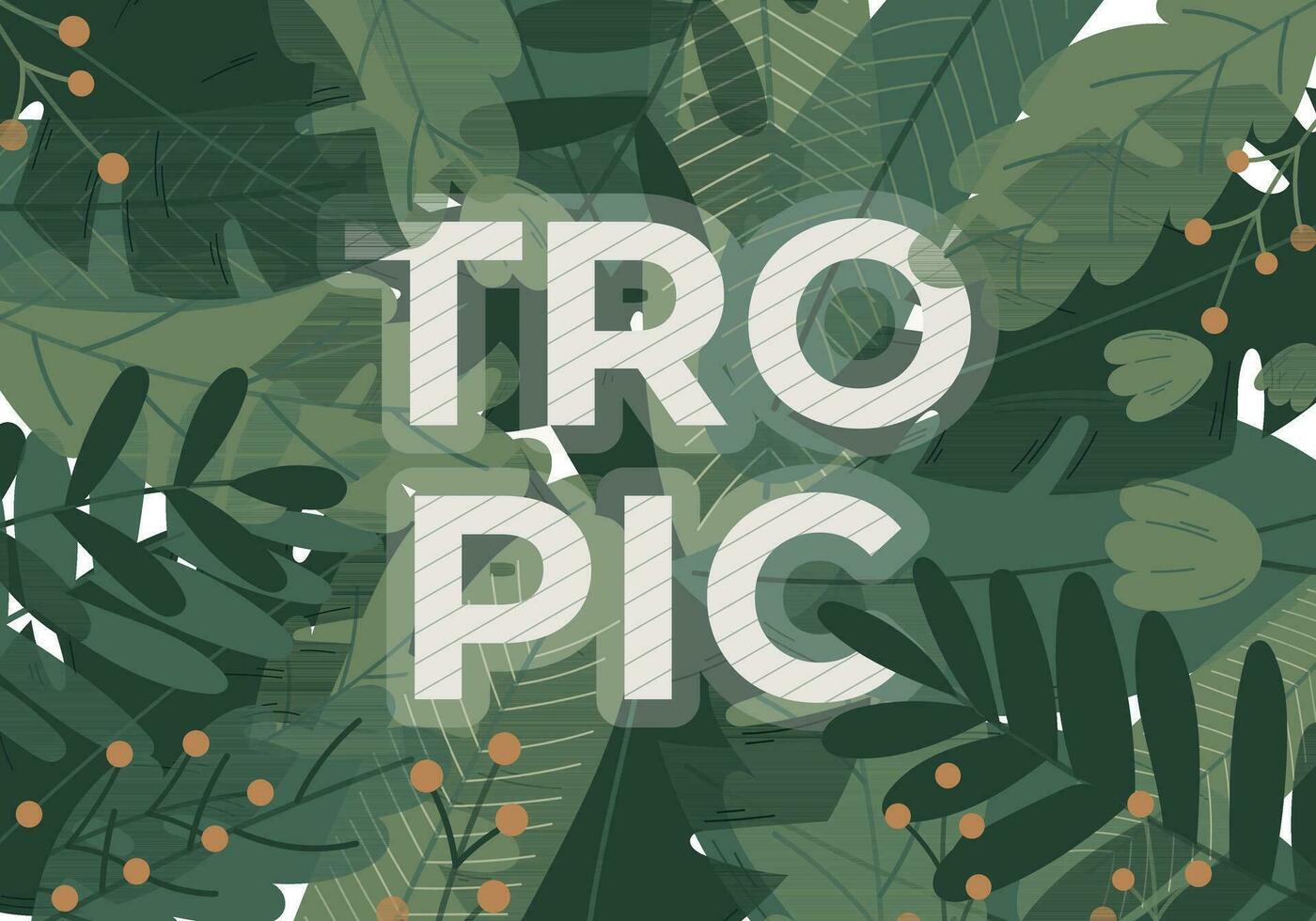 Background with Jungle green palm leaves, inscription Tropic. Vector horizontal natural banner in flat style.