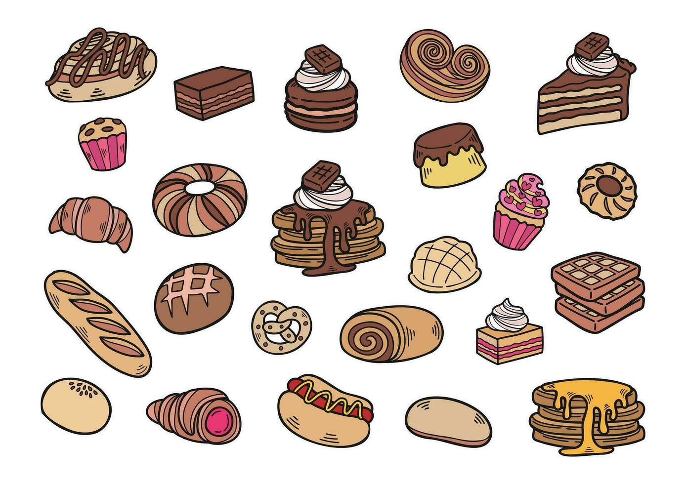 mano dibujado postre panadería colección vector