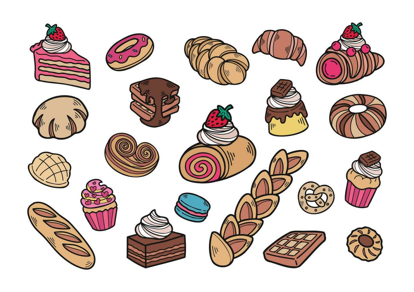 hand drawn dessert bakery collection vector