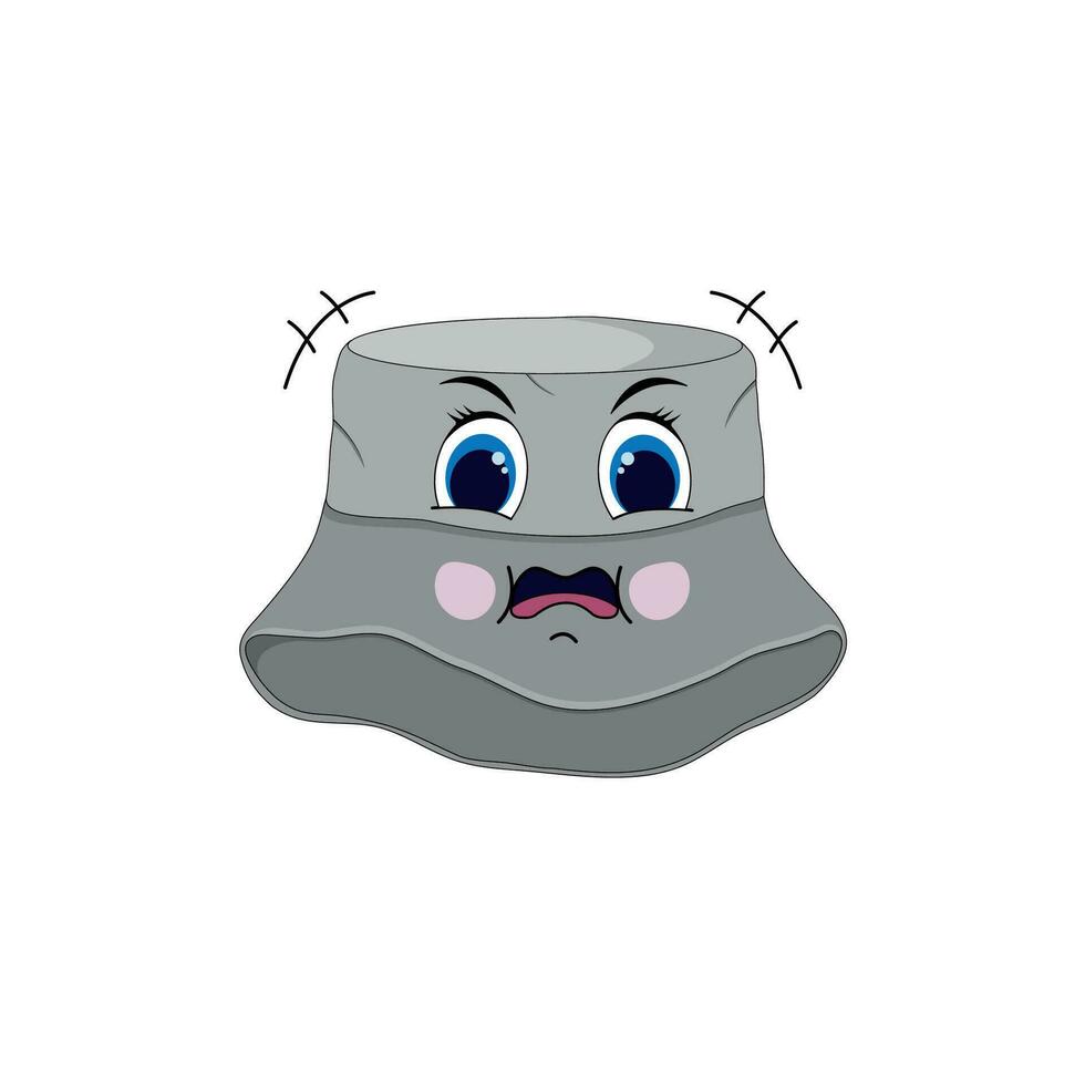 Cute grey panama hat angry. vector