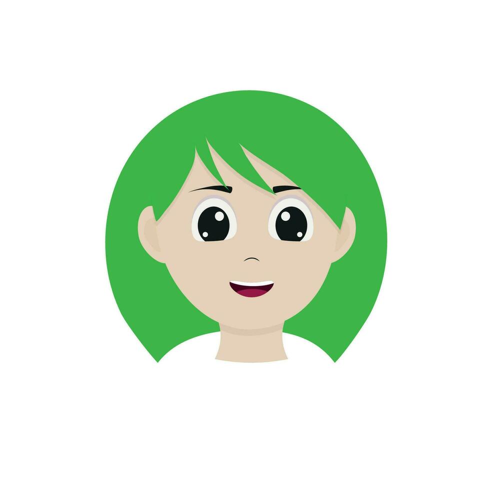 niña con verde pelo y anime ojos. vector