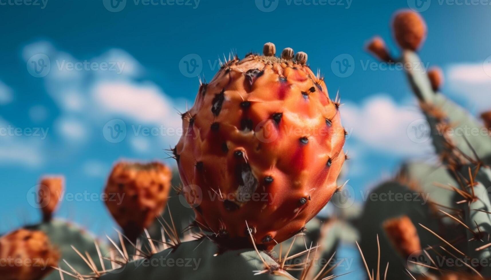 Sharp thorns protect succulent fruit in arid landscape generated by AI photo